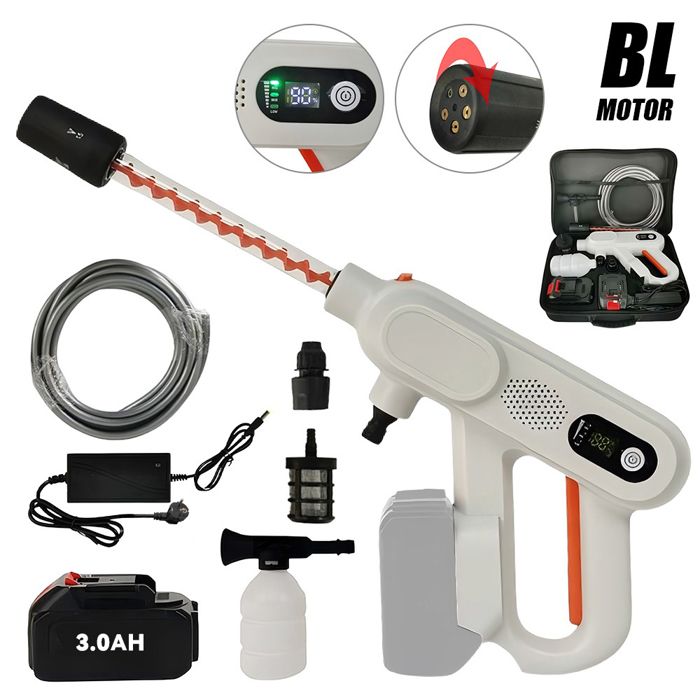 Nettoyeur Haute Pression Sans Fil 200 Bar - Portable Avec 2 Batteries Puissantes, Pistolet Et Buse 6 En 1 Pour Vélos, Voitures, Fenêtres Et Terrasses