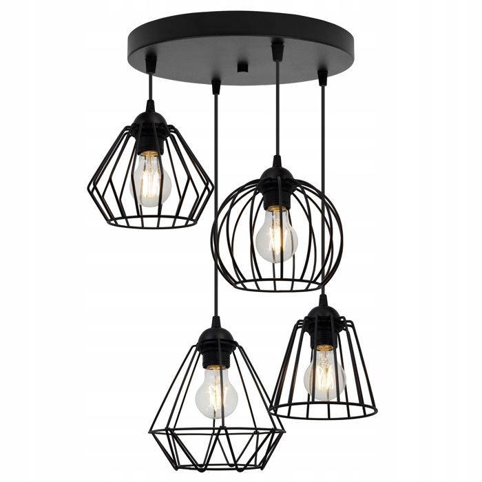 Lampe Suspendue - Light-Home - Edison 1502/4/OW/MIX - Métal Noir - Réglable - Style Loft