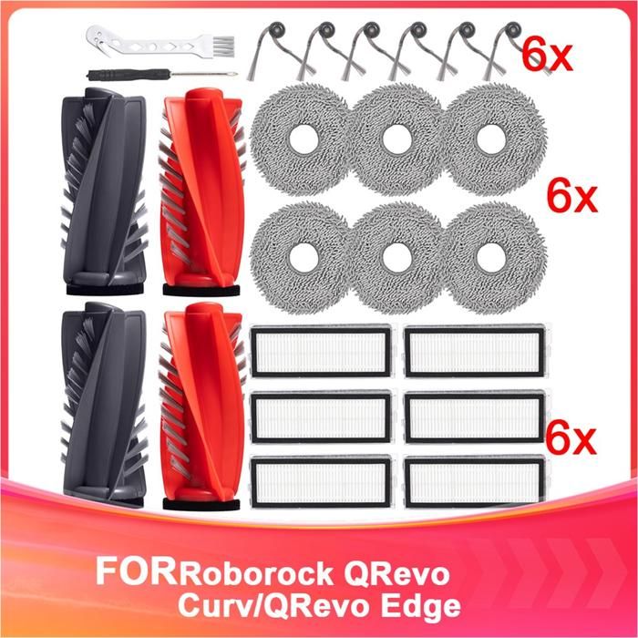 Pièces de Rechange pour Aspirateur Robot pour Roborock Qrevo Curv/Qrevo Edge/Q Revo Curv S5X : Brosses Principales Filtres