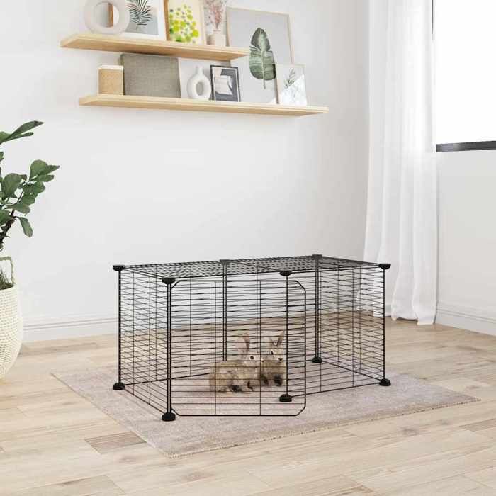 BONNIE® Meuble Cage pour chat/animaux Cage animaux de compagnie à 8 panneaux et porte Noir 35x35 cm EU828426