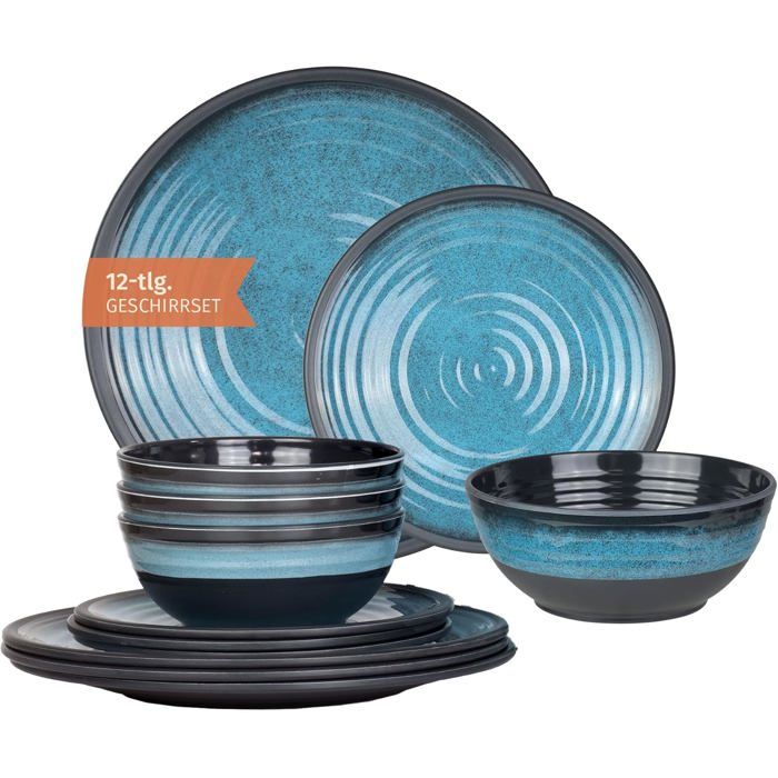 Ensemble De Vaisselle Camping Mélamine TRAVELLIFE Palma - 16 Pièces Aspect Céramique - BPA Free