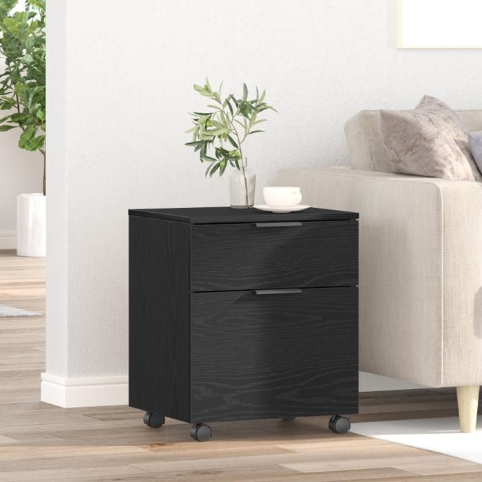 Caisson mobile - Noir Chêne - 45x38x54 cm - 2 tiroirs - Bureau contemporain