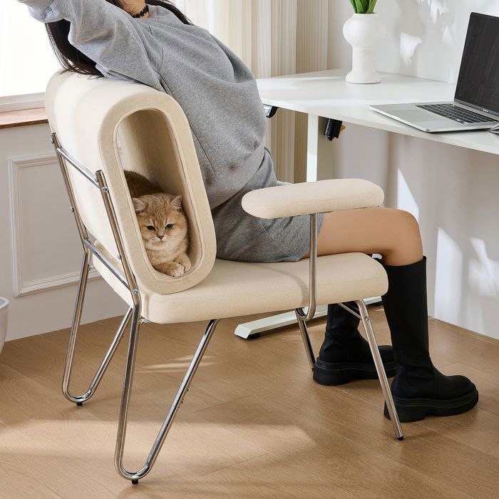 Chaise de Bureau - Merax - Niche Chat Intgre - Tissu Anti-Griffures - Beige - Ergonomique
