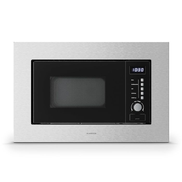 Klarstein Verosteel Micro-Ondes Encastrable avec Grill - 20L 700W 8 Programmes Tactile Plateau en verre Acier Inox Noir - Klarstein