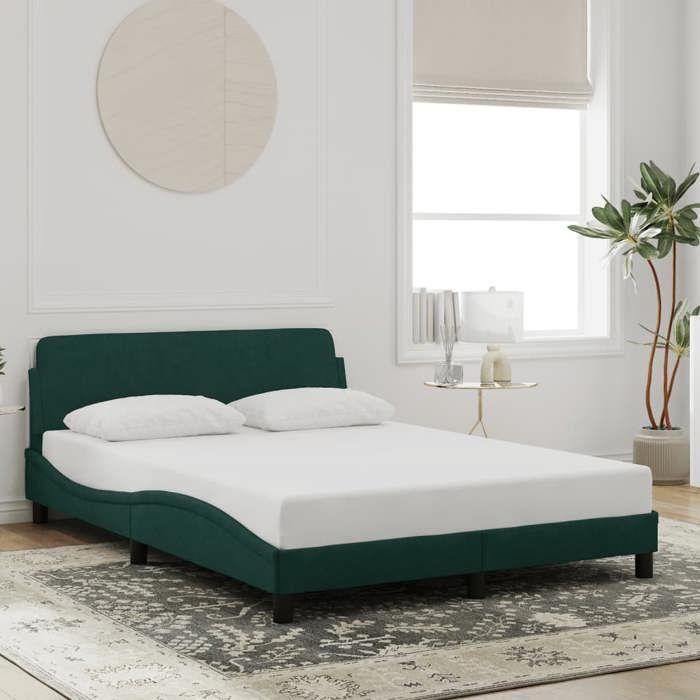 CHIC Lit adulte 2 places - 140x200 cm Structure/Cadre de lit vert foncé 140x200 cm velours #Sara55285