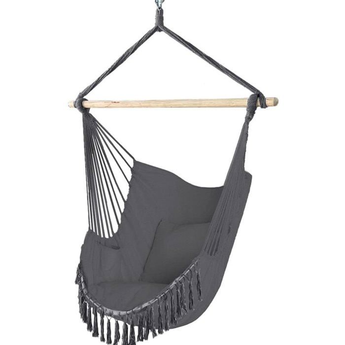 Chaise suspendue - PZCC - Siège suspendu - Gris - Bois massif - 2 coussins