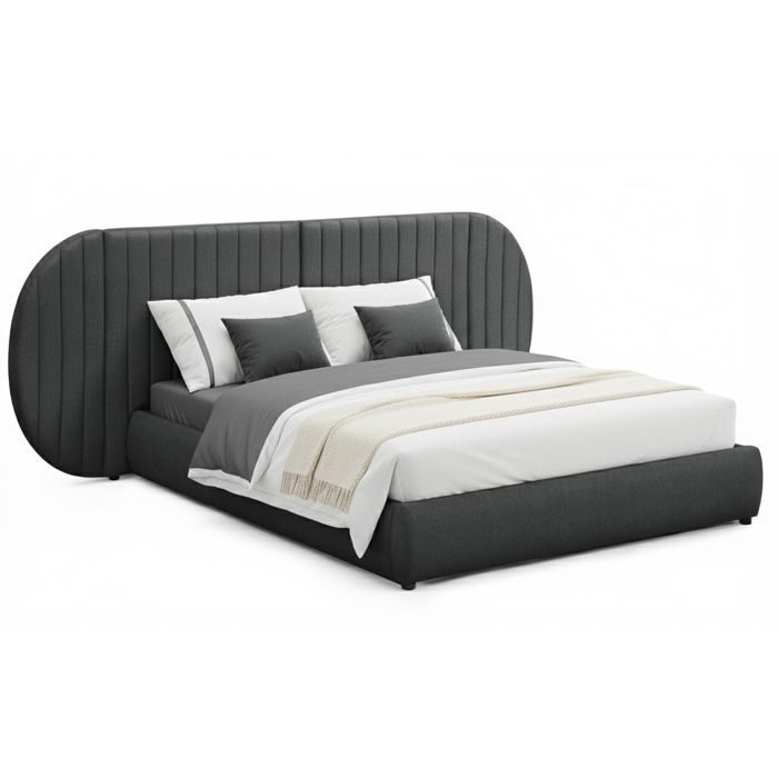 MENZZO Lit-coffre complet avec tête de lit modulable Cocon 160x200cm Tissu Gris foncé - Tissu L281 x P220 x H110 cm