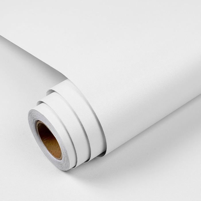 Papier Peint Autocollant Blanc Mat Salon 60x300cm Papier Peint Adhesif Mural Blanc Mat Chambre à Coucher PVC Film Adhesif pour