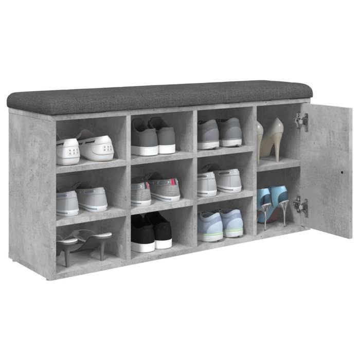 MGH - TOP Banc de rangement à chaussures - Meuble de couloir - gris béton 102x32x50 cm - bois dingénierie MM456