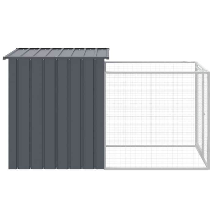 Niche pour chien avec enclos - WIENS - Anthracite - 110x201x110 cm - Acier galvanisé - Entrée 47x80 cm - Cour étendue