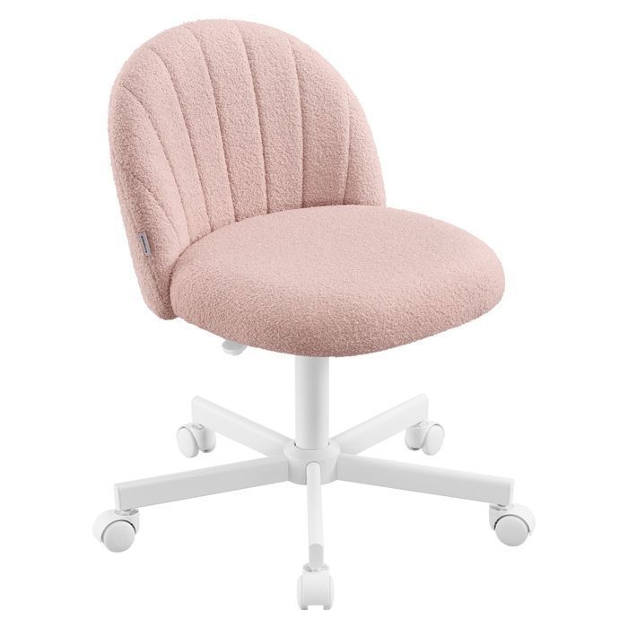 Chaise de Bureau Chaise Coiffeuse en Tissu Peluche Fauteuil avec Rembourrage en Mousse Hauteur Réglable Rose Bonbon