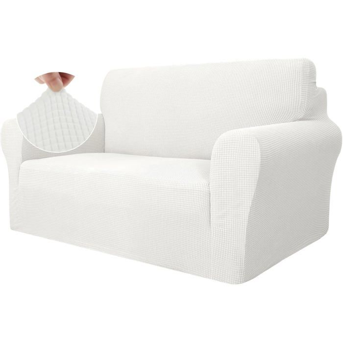 Housse Canapé 2 Places avec Accoudoirs Universelle Protection Chat Chiens Griffures Housse Fauteuil Antidérapante Blanc