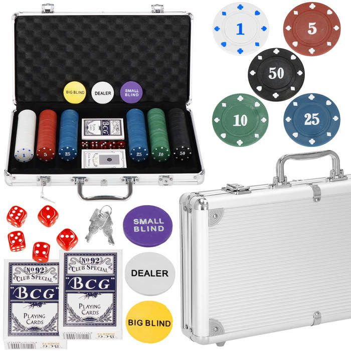 Set de poker - SPRINGOS - 300 jetons - 2 jeux de cartes - Mallette avec clés