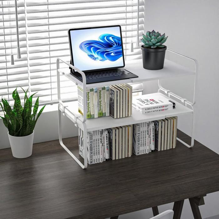 Étagère extensible - ERROLVES - Extensible - À deux niveaux - 36-60*21*36.5cm - Blanc