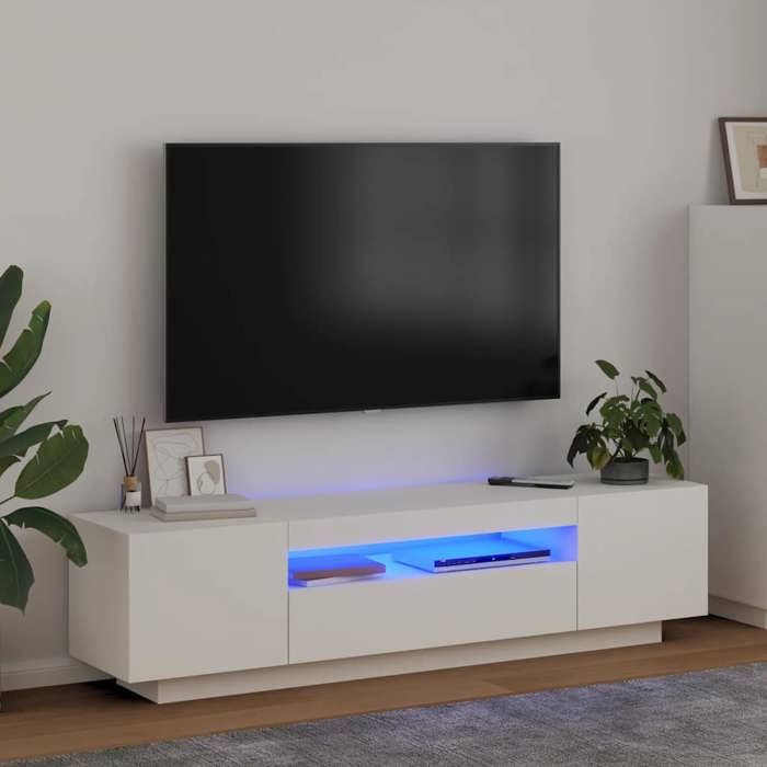 Blanc Meuble TV avec lumières LED blanc 160x35x40 cm - ARMOIRE TV H8274