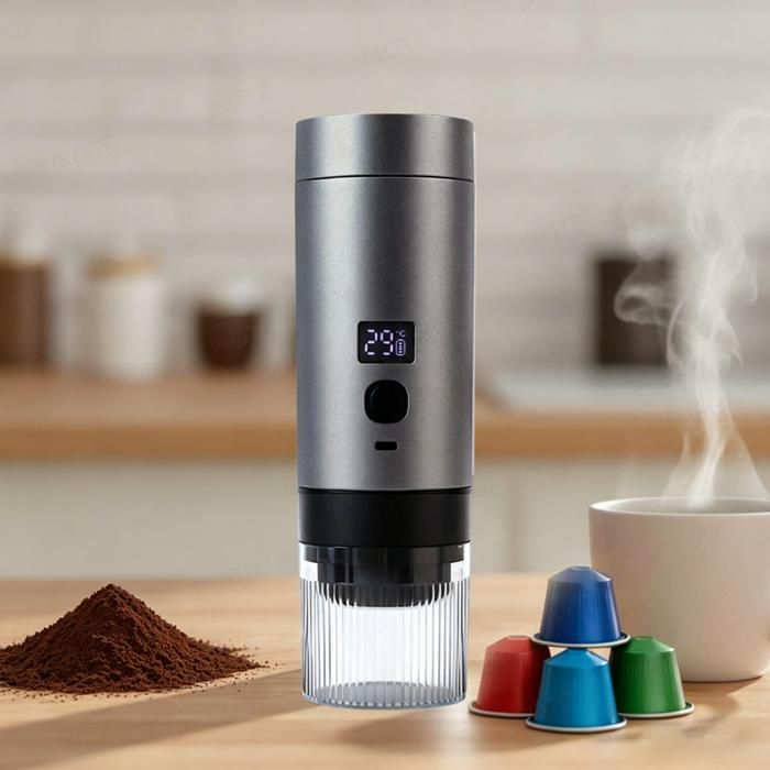 Machine à café expresso portable 20 bars – Chauffage Rapide – Cafetière Rechargeable Pour Le Camping Bureau Maison Voiture - Gris
