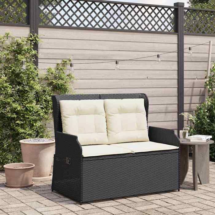 Banc inclinable de jardin - moderne - MEUBLE JARDIN - avec coussins noir résine tressée CC141