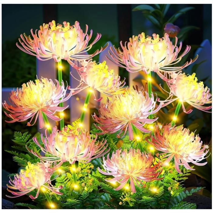Lampe solaire extérieur - Pack 4 Fleurs - Étanche IP65 - Blanc chaud 3000K - 10–12h autonomie