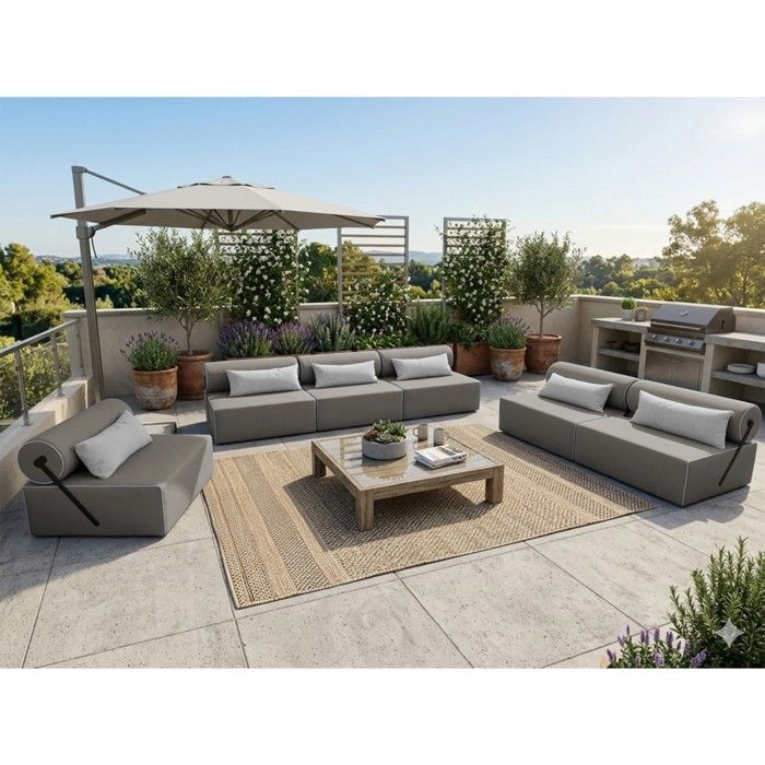 Salon de jardin 2 Canapés + 1 Fauteuil en bois BALI 3+2+1 pour 6 personnes - beige Salon de jardin 2 Canapés + 1 Fauteuil en bois BALI 3+2+1 pour 6 personnes - beige