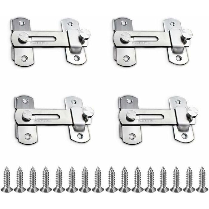 4 Pièces Loquet de Porte Sécurité Loquet Coulissant Moraillon Verrouillage pour Porte en Acier Inoxydable pour Porte Armoire Ti