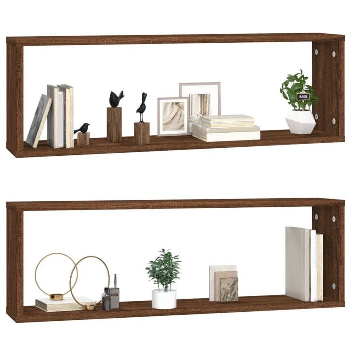 MEUBLE DE SEJOUR Brun - MODE étagères murales - cubiques 2 pcs - Chêne marron 80x15x26 5 cm Nettoyer facile_09_4091