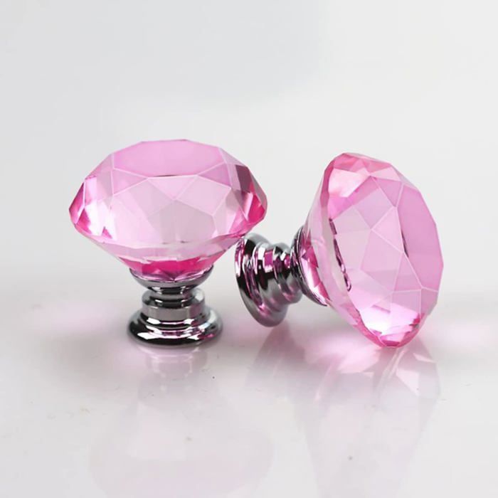 6 Pcs Bouton de Tiroir en Verre CristalPoignée Bouton de Porte Placard Meuble TiroirPoignée de Meuble en Pink Cristalavec 30mm