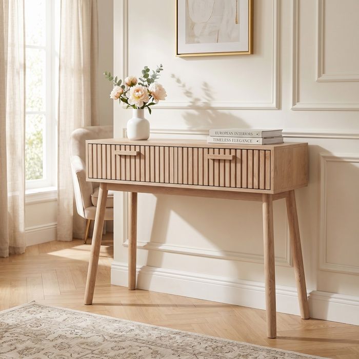 Buffet de salon -Anajqaqia- Table basse - Meuble à 2 tiroirs -100x 35x80cm- Meuble de rangement-Table sur pied- Couleur bois naturel