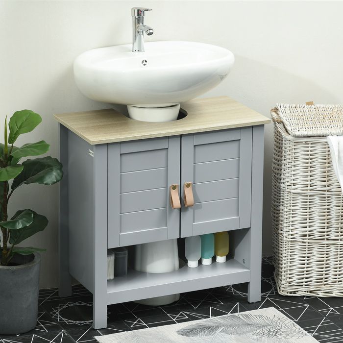 Meuble sous lavabo - Compact 60×30×60 cm - 2 portes - Étagère réglable - Découpe en U 20×20 cm