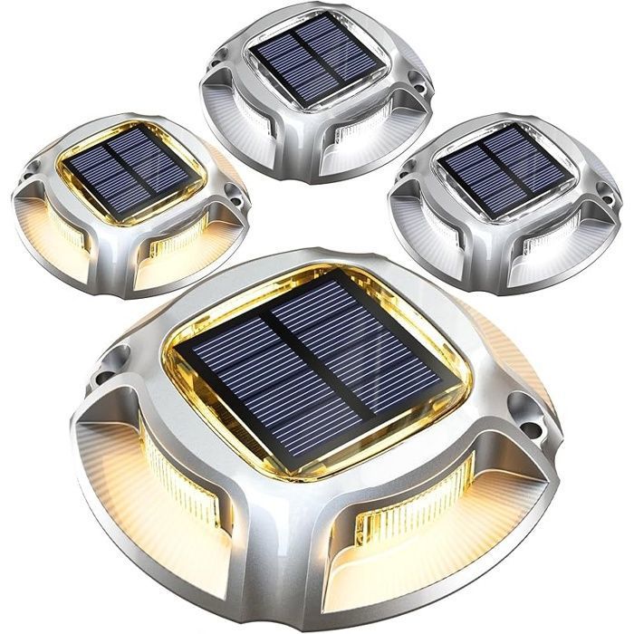 4Pcs Lampe Solaire Extérieur Jardin Blanc Chaud/Froid Aluminium Charge jusqu 20T Balise Solaire Eclairage Etanche IP68 Spot LED