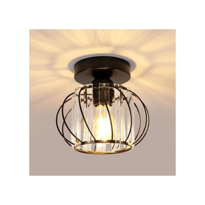 Plafonnier en Cristal Moderne E27 LED Plafonnier Lustre en Cristal pour Cuisine Salle à Manger Chambre Couloir Entrée Noir AMPOULE
