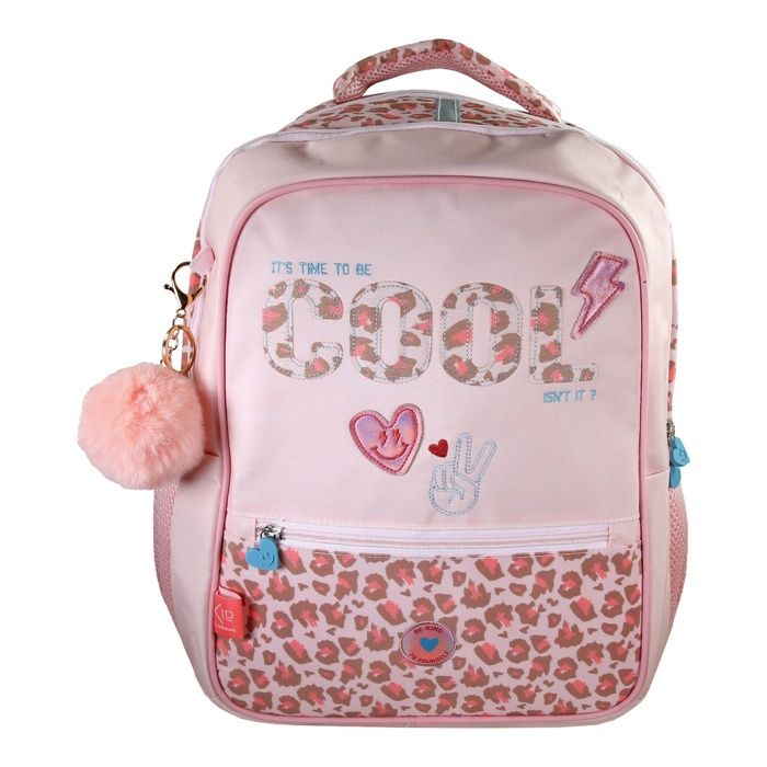 KIP – Sac à dos scolaire GRAOU – 2 compartiments – Rose – Motif léopard
