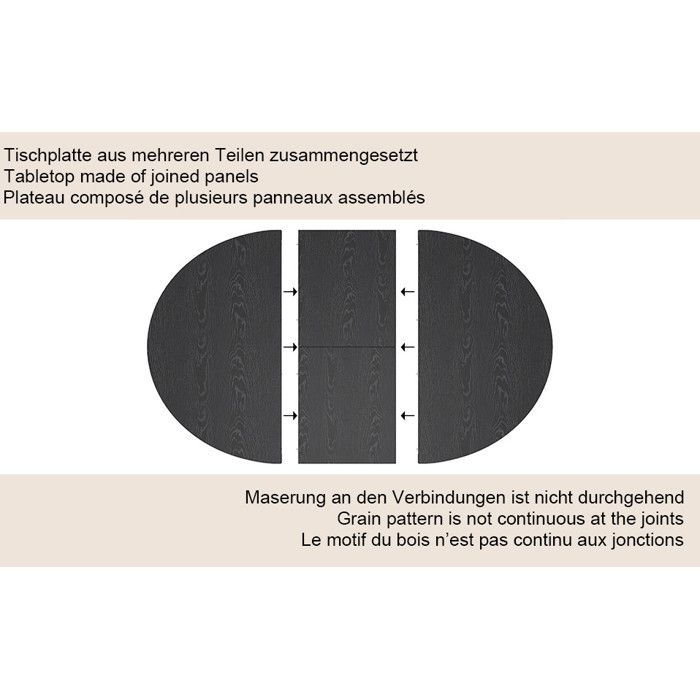 Modenuit Table à manger extensible ronde à ovale 110-150 cm MDF métal noir rangement intégré