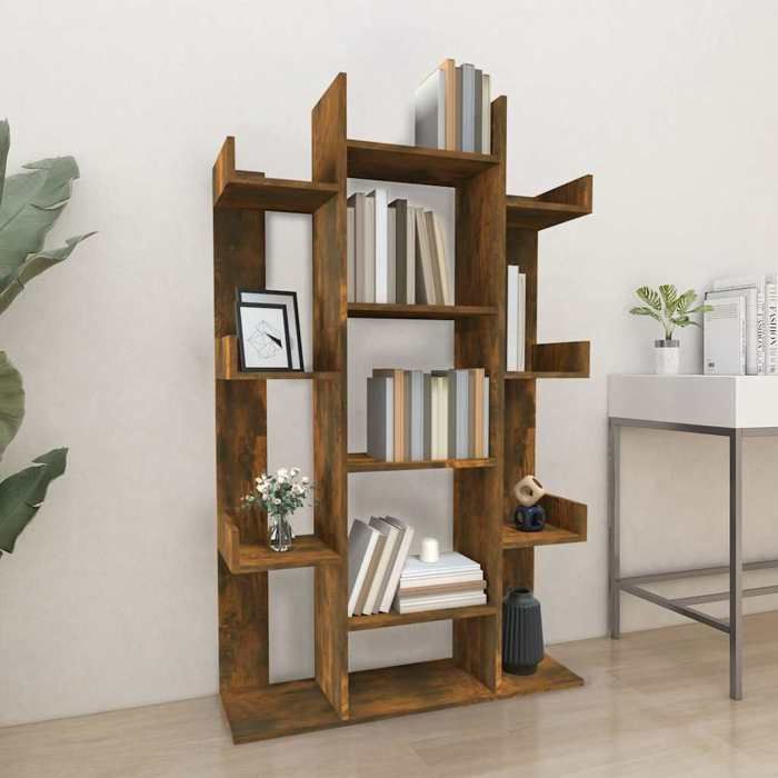Bibliothèque intérieure - vidaXL - Étagère haut pour salon - bois dingénierie - chêne fumé - 86 x 255 x 140 cm@phv57t