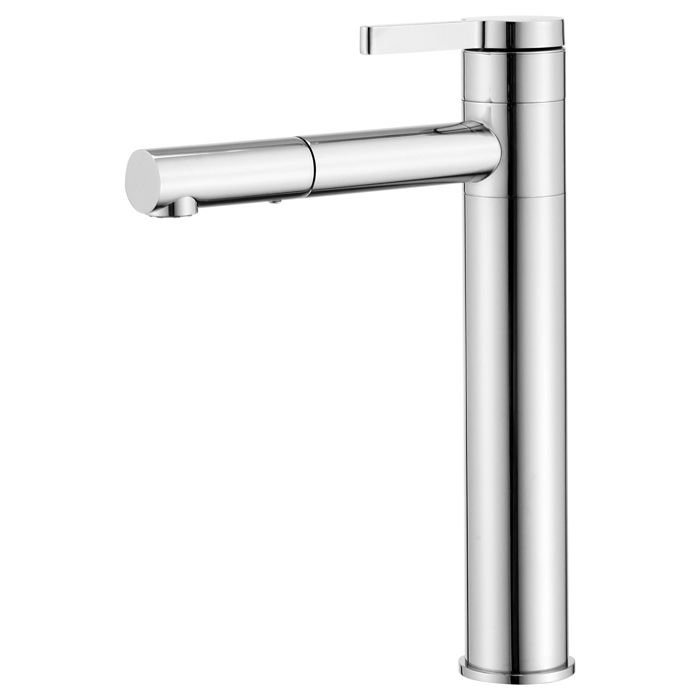 Robinet de lavabo haut chromé double bec rotatif à 360° et corps mitigeur monocommande pour salle de bain