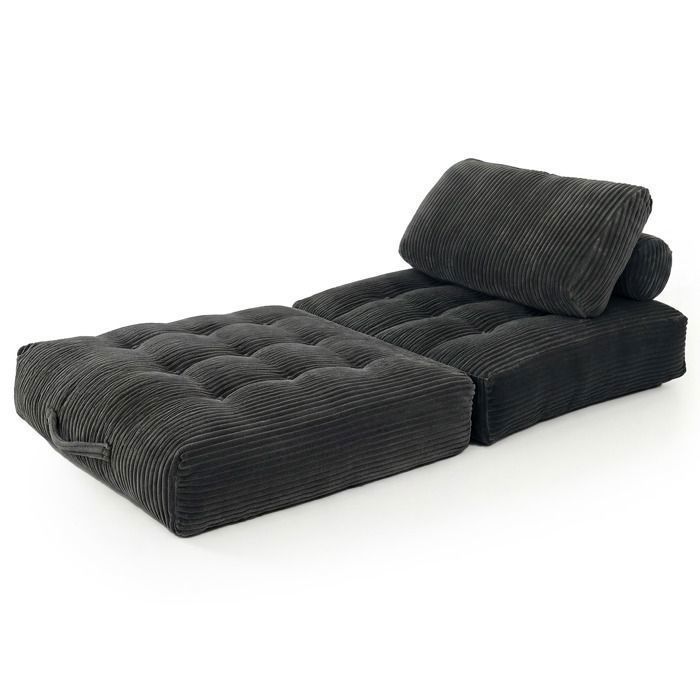 Canapé Convertible Noir 96x96x40cm - Mousse Confort - Tissu Cordé Premium - Salon Chambre - Détente - Élégant et stylé