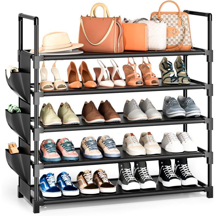 Étagère Chaussures 5 Niveaux Rangement 20-25 Paires Organisateur Pour Armoire Et Entrée Gain De Place