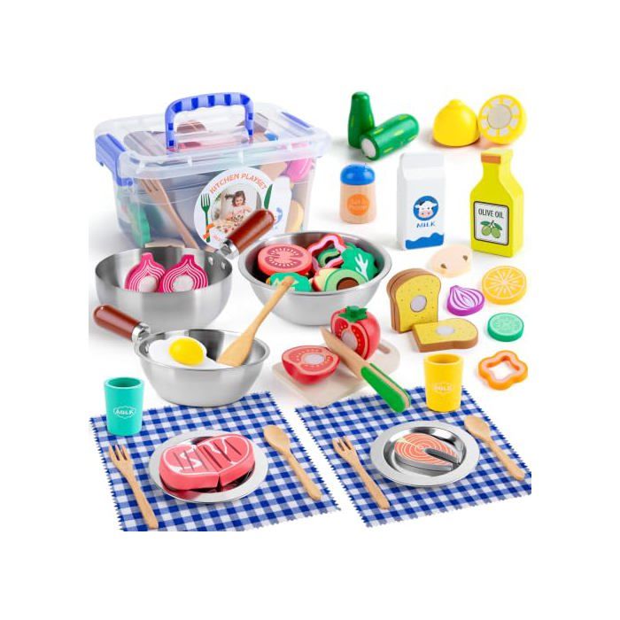 Dinette - GENERIQUE - Kit 40 pièces - Bois & inox - Jeux Montessori - 3 ans+