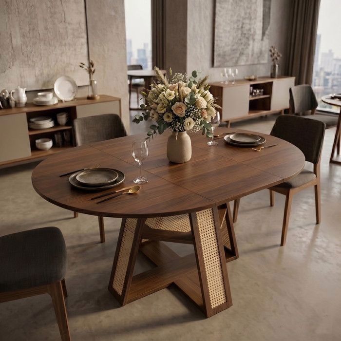 Table Extensible 100/140Lx100Bx75H cm Table de Salle a Manger Extensible Ovale avec 2 Rallonges Table de Cuisine Ronde Noyer