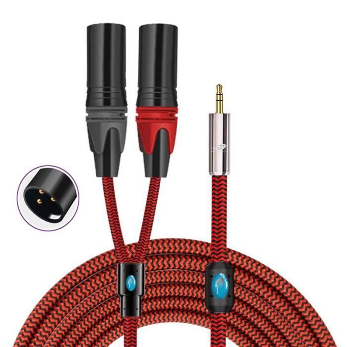 3.5mm2x XLRRouge 2m Câble Audio à 3 broches Jack Aux vers double