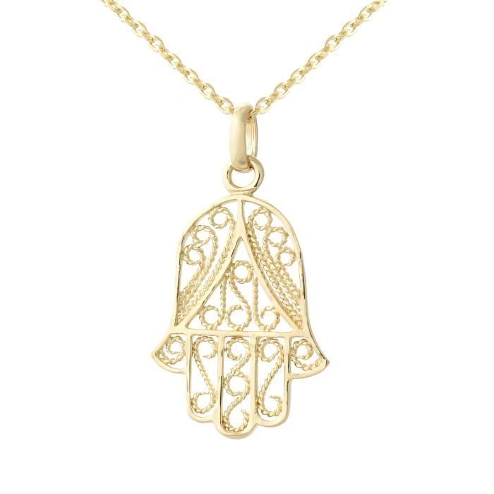 chaîne et pendentif main de fatma femme or jaune gf 750*