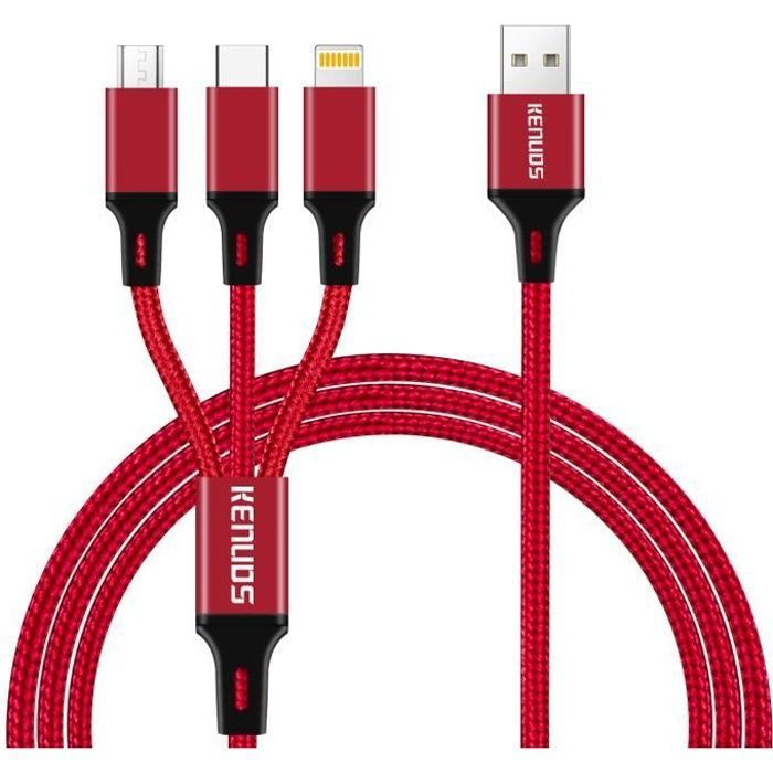 Câble Micro USB 1m Rouge - Nylon Tressé Et Embouts Aluminium - Charge Rapide
