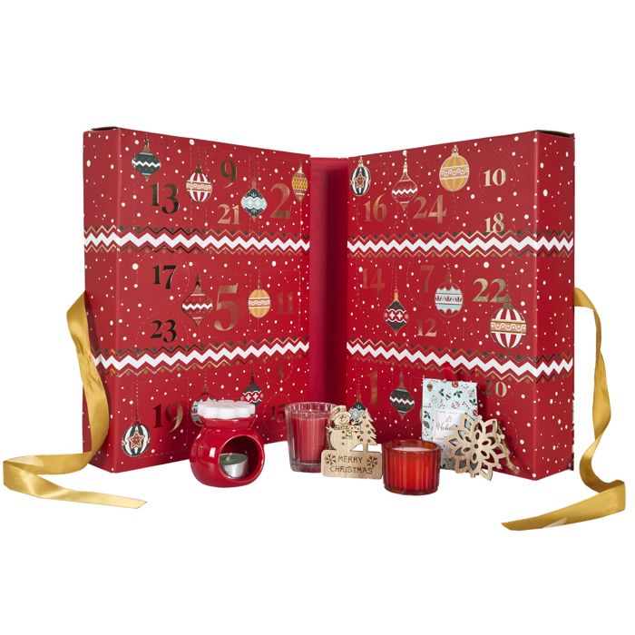 Calendrier de lAvent Bougies & Surprises Noël 33cm Rouge