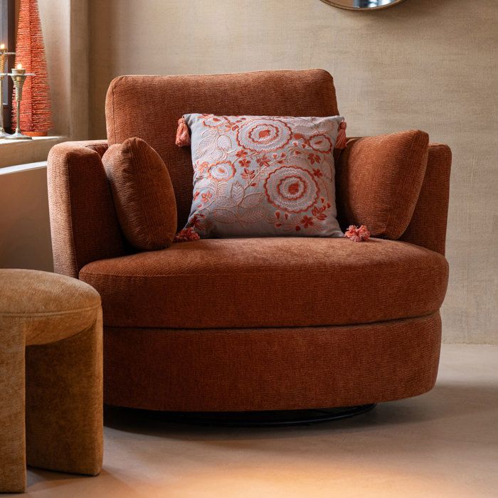 Fauteuil pivotant rond 109x100x89 cm en tissu rouille