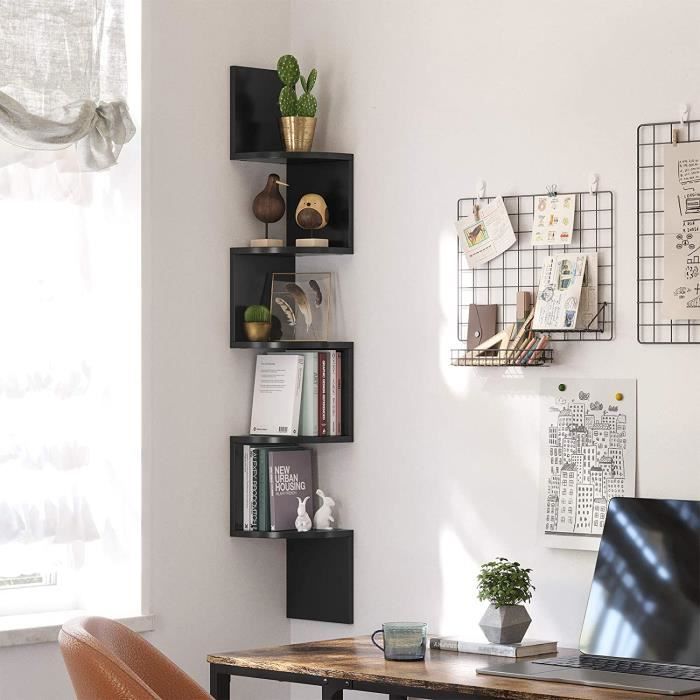 Etagère dangle - Homfa - Meuble de Rangement Suspendu en Bois - Noir - Contemporain Etagère dangle - Homfa - Meuble de Rangement Suspendu en Bois - Noir - Contemporain