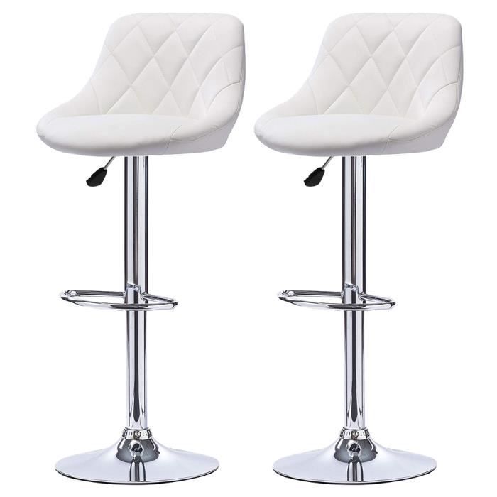 Lot de 2 Tabourets de Bar Simili Blanc Pivotant à 360° Design Moderne avec Dossier et Repose-Pied