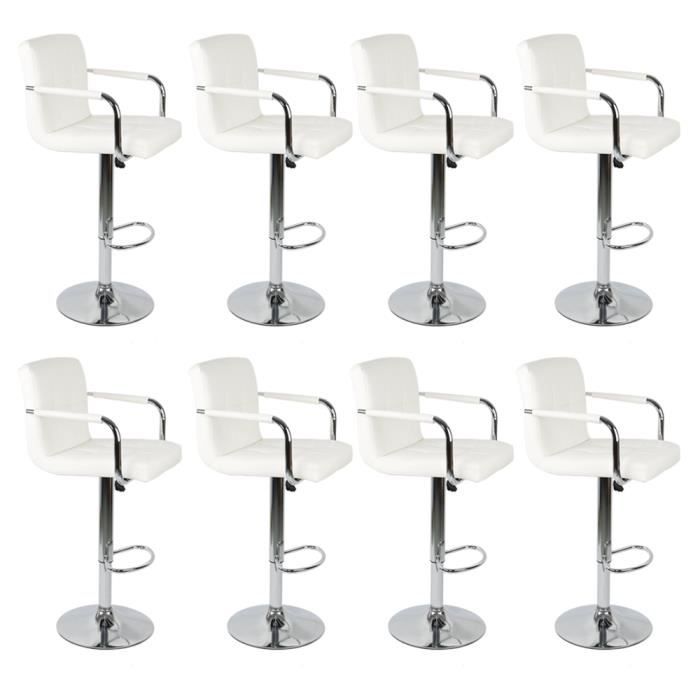 Lot de 8 Tabourets de Bar Chaise de Bar Chaise avec accoudoir chromé Hauteur réglable-Blanc