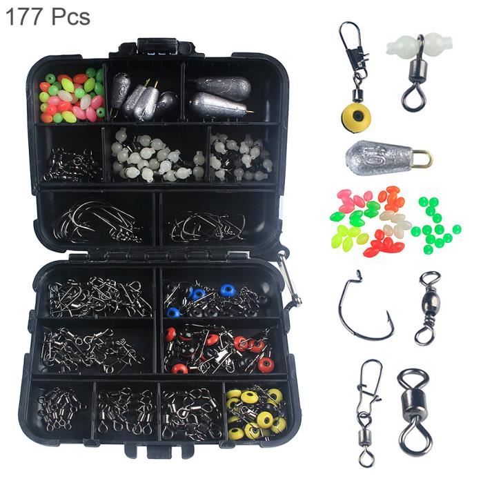 177pcs Trousse d'accessoires de pêche avec boîte de pêche