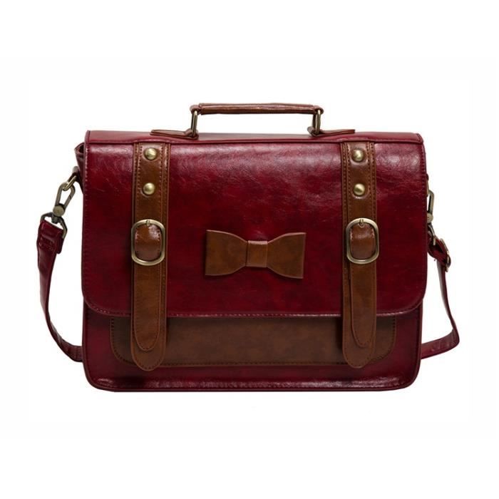 ECOSUSI Cartable Vintage pour femme Sac a main Retro Sac Ecole porte epaule Sac bandouliere Rouge Rouge Cdiscount