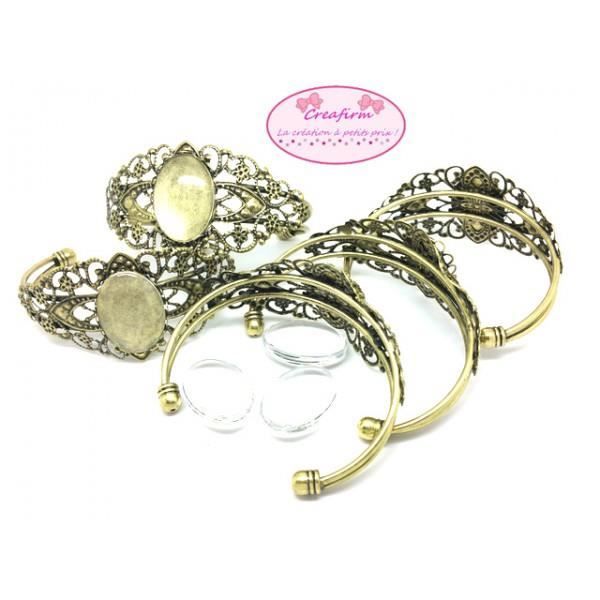 Neuf 2 Bracelets Bronze Support Cabochon 25x18mm