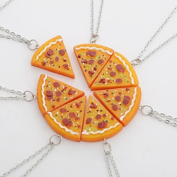 BFF Pizza Collier Argent Couleur Best friend Amitié Strass Pendentif